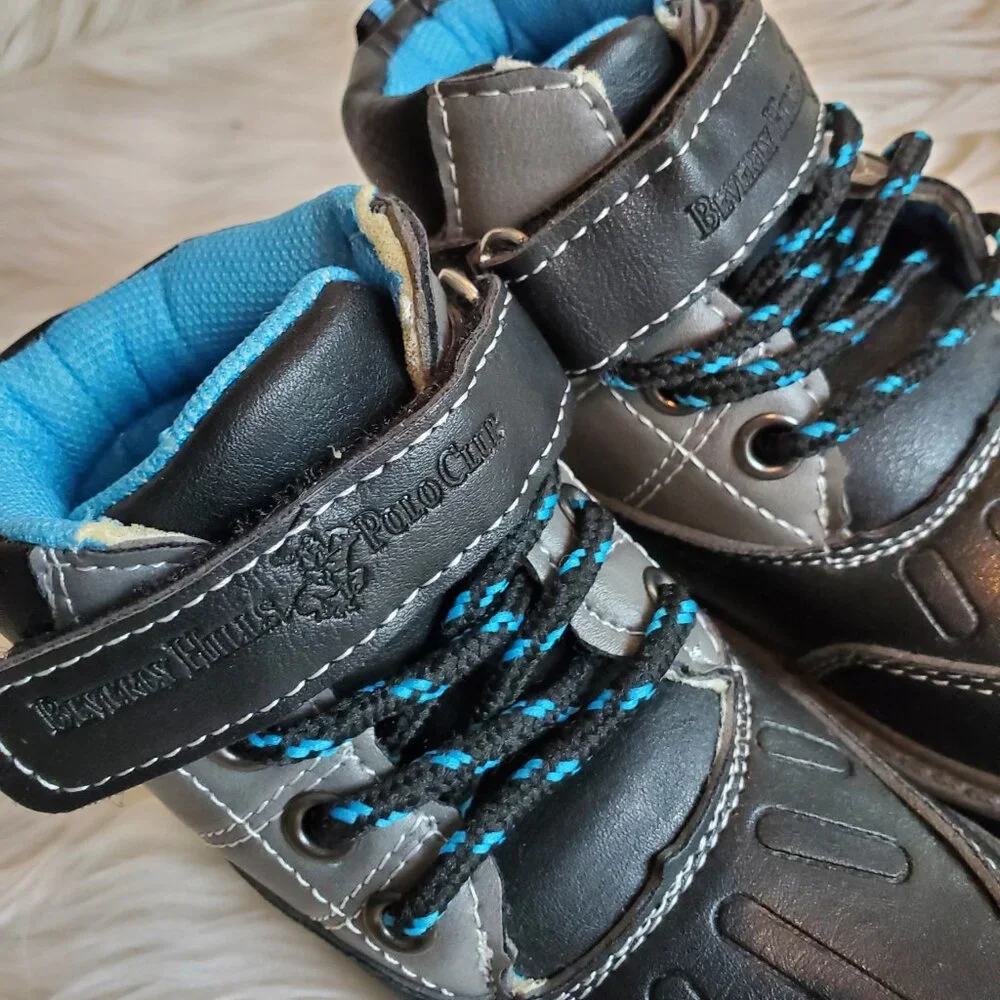 Beverly Hills Boy's Black Polo Club Lace-up Non-Slip Trendy Exeter Boot SZ 5